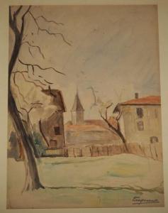 TAGNARD Louise 1879-1970,Paysage à l'église,Sadde FR 2019-04-25