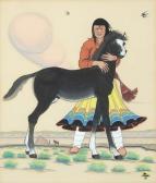 TAHOMA Quincy 1921-1956,Untitled (Pony with Navajo Maiden),1949,Santa Fe Art Auction US 2021-08-14