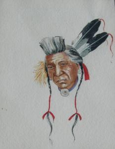 TAILFEATHERS Gerald T 1925-1975,Portrait of Indian Brave,Westbridge CA 2016-06-05