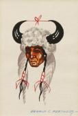 TAILFEATHERS Gerald T 1925-1975,PORTRAIT WITH BUFFALO HORN HEADDRESS,Hodgins CA 2015-01-23