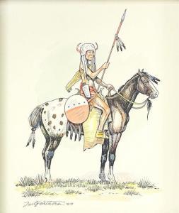 TAILFEATHERS Gerald T 1925-1975,Untitled (Man on a Horse),1969,Lando Art Auction CA 2021-10-24
