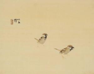 TAKEUCHI Seiho 1864-1942,Two sparrows,Mainichi Auction JP 2023-02-04