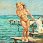 TALGE Chr Aabye 1898,Nude young woman on a jetty,Bruun Rasmussen DK 2015-09-21