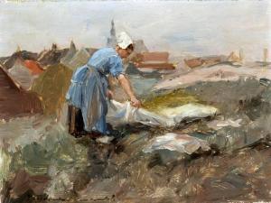 TAMADA GROENEVELD Thamine 1871-1938,Katwijkse vissersvrouw op een bleekveldje,Venduehuis 2012-11-21