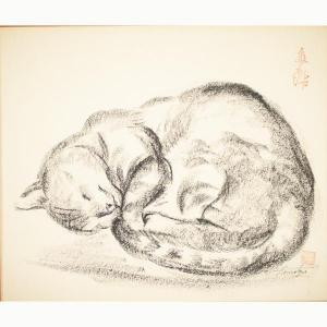TAMOTZU Chuzo 1891-1975,Sleeping cat in the style of Foujita,Ripley Auctions US 2011-07-23