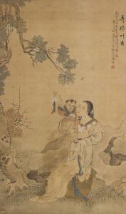 TANG PEIHUA,mother and child in a garden setting,1875,Hindman US 2012-09-17