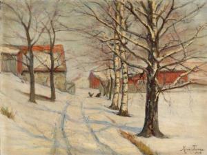 TANNÆS Marie 1854-1938,A winter landscape with farms in the snow,1918,Bruun Rasmussen DK 2019-10-14