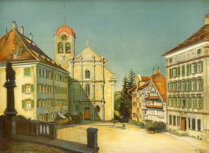 TANNER Paul 1882-1934,Trogen, Landsgemeindeplatz mit Kirche,1920,Galerie Widmer Auktionen 2008-11-29