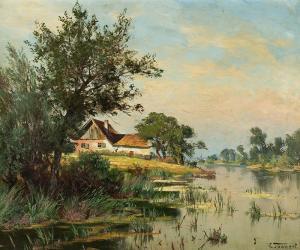 TANNERT Ernst 1865,Zagroda nad rzeką,1908,Sopocki Dom Aukcjny PL 2020-05-20