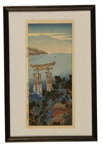 TANZAKU HIROAKI,Miyajima Shrine with pine trees and sailboats,Eldred's US 2012-04-16