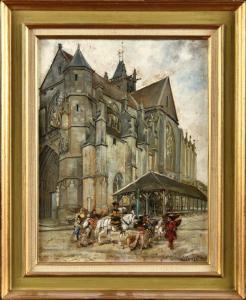TANZI Léon Louis Antoine,Retour de cavaliers devant l'église de Morêt-sur-L,1879,Osenat 2023-06-18