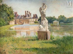 TANZI Léon Louis Antoine 1846-1913,Vue du château de Fontainebleau avec l\’étang ,Millon & Associés 2023-04-21