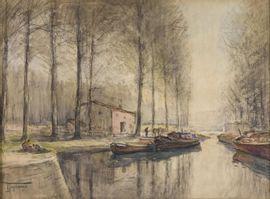 TAPISSIER Edmond 1861-1943,Péniche sur le canal,Etienne de Baecque FR 2021-11-29