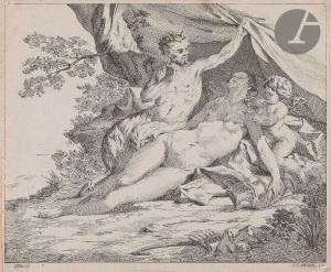 TARAVAL Gustave, Louis Gust. 1738-1794,Nymphe endormie et satyre avec un amour,Ader FR 2022-11-25