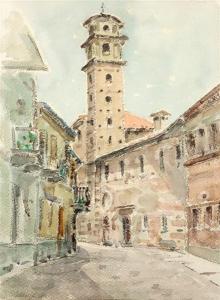 TARDITI ORESTE 1908-1991,Langhe - Borgata con campanile,Sant'Agostino IT 2013-11-25