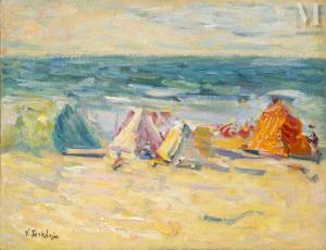TARKHOFF Nicolas 1871-1930,Les tentes sur la plage en Normandie,Millon & Associés FR 2024-04-23