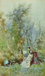 TASINI 1800-1900,Two Elegant Ladies, by an Artist Easel,John Nicholson GB 2016-04-06