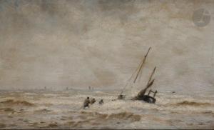TATTEGRAIN Francis 1852-1915,Retour de pêche, mer agitée,Ader FR 2021-04-16