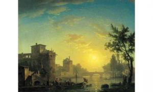 TAUNAY Nicolas Antoine 1755-1830,Embarquement au coucher du soleil,1778,Mercier & Cie FR 2002-03-10