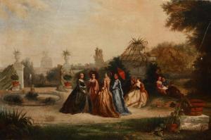 TAVEL R 1800,A group of elegant young ladies in a formal garden,1864,Mallams GB 2017-07-05