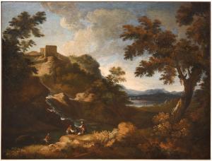 TAVELLA IL SOLFAROLA Carlo Antonio 1668-1738,Paesaggio fluviale con viandanti,Meeting Art 2023-11-11