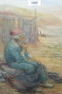 TAVERNER Annie,study of a seated fisherman gazing out to sea,Lawrences of Bletchingley 2019-09-10