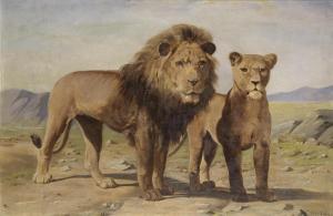 TAX P.T,Lion and lioness in a landscape,Bonhams GB 2014-03-19