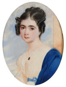 TAYLER Charles Foot 1820-1853,lady wearing a white dress and blue shawl,Woolley & Wallis 2023-09-05