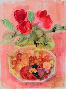 taylor alison,Still life of a bowl of fruit below three roses,Mallams GB 2016-02-04