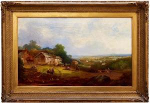 TAYLOR Edwin 1858-1884,extensive rural landscape with a family before a t,Reeman Dansie 2019-02-12