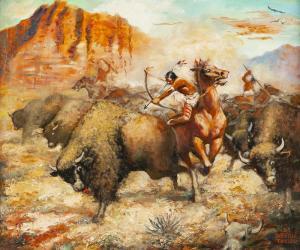 TAYLOR Henry Weston 1881-1978,The Buffalo Hunt,1974,John Moran Auctioneers US 2018-06-19