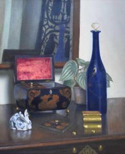 TAYLOR Leonard Campbell 1874-1969,Still life with tea caddy, blue glass bottle a,Clevedon Salerooms 2023-03-09
