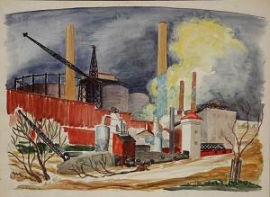 TAYLOR Prentiss Hottel,Flood at the Gas Works (On the Anacostia),1937,Weschler's 2014-09-19