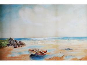 TEAD Arthur 1800-1900,Beach scene with drawn up rowing boat,Capes Dunn GB 2012-03-13