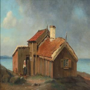 TEGNER Christian Martin 1803-1881,Farmer house with a woman,1844,Bruun Rasmussen DK 2013-09-02