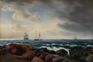 TEGNER Christian Martin 1803-1881,Sailing ships off a rocky coast,1869,Bruun Rasmussen DK 2018-11-26