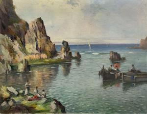 TEJERO MANUEL 1900-1900,Figures and Boats in a Rocky Cove,1935,David Duggleby Limited GB 2022-06-17