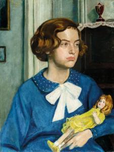 TELCS Ede, Edouard 1872-1948,Girl with doll,1935,Nagyhazi galeria HU 2018-09-25