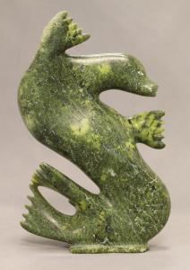 TEMELA Nalenik 1939-2003,a serpentine carving of a Dancing Seal,Hodgins CA 2022-08-08
