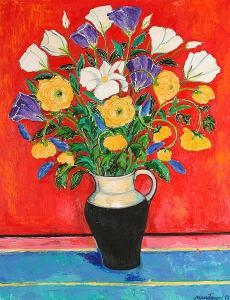 TEMPEST Mary 1900-1900,still life of flowers against a red background,1997,Bonhams GB 2004-05-18