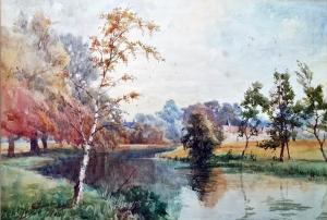 TEMPLE Robert Scott,River scene with distant cottages,The Cotswold Auction Company 2020-09-08