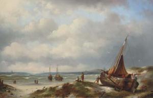 TEN HAGEN Jacob 1820-1860,Bomschuiten on the coastline,Christie's GB 2005-06-14