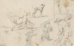 TENIERS David II 1610-1690,Etude de quatre paysans au travail et de deux chie,Christie's 2014-03-26