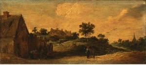 TENIERS David II 1610-1690,Peasants talking on a path, a washerwoman before a,Christie's 1999-07-09