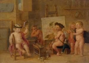 TENIERS David III 1638-1685,A painter's studio with putti,Galerie Koller CH 2018-09-28