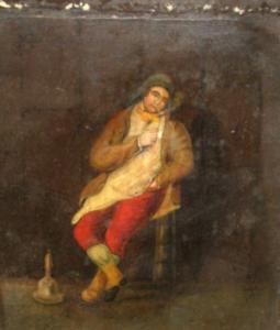 TENIERS David III 1638-1685,Labourer smoking a pipe with a bell at his feet,Rosebery's GB 2007-08-07