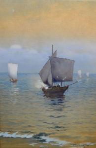 TERAUCHI Fukutaro 1891-1964,A Seascape with Figures in Boats,John Nicholson GB 2017-11-15