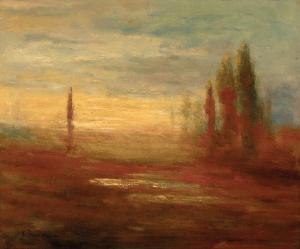Termohlen Karl Emil,Tonal Landscape with Italian Cypress Trees,Neal Auction Company 2019-09-15