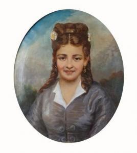 TERRAL Abel 1811-1886,PORTRAIT DE JEUNE FEMME DANS UN PAYSAGE,Pillon FR 2013-02-24