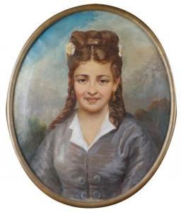 TERRAL Abel 1811-1886,PORTRAIT DE JEUNE FEMME DANS UN PAYSAGE,Pillon FR 2013-04-14